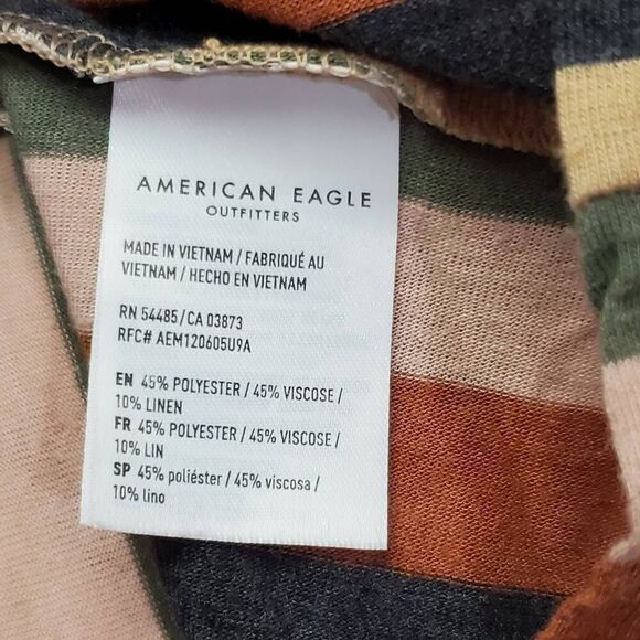 American Eagle Medium Vertical Stripe Button Down SS Top - Picture 5 of 7
